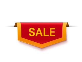 Wall Mural - Sale tag isolated on white background. Red sale ribbon. Vector sign.