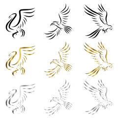 Wall Mural - Set of line art vector logo of Three kinds of birds flying There are swans macaws and hornbills Can be used as a logo Or decorative items