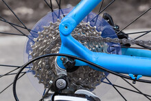 Set Of Rear Set Of Sprockets Of Modern Bicycle Close-up