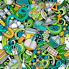 Wall Mural - science hand drawn doodles seamless pattern.