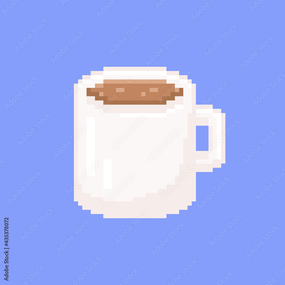 Pixel art coffee mug illustration. Vintage classic white coffee mug or cup  in retro 8 bit gaming style. Pixel isolated hot coffee mug icon. Vector.  Stock Vector | Adobe Stock