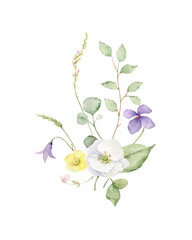 Wall Mural - Watercolor vector bouquet of with wildflower flowers and leaves.