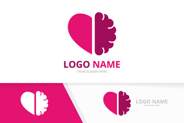 Sticker - Vector heart and brain logo combination. Unique science logotype design template.