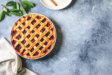 Wall Mural - Tasty homemade American cherry pie. Delicious Homemade Cherry Pie with a Flaky Crust