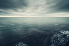 Dramatic Seascape, Dark Blue Clouds And Sea Or Ocean Water Surface, Time Before Storm.