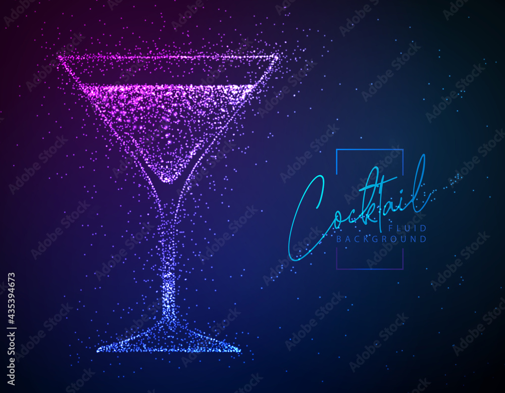 Neon fluid cocktail vector illustration.  Fluid background. Cosmopolitan cocktail - obrazy, fototapety, plakaty 
