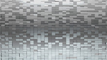 Silver, Rectangle Wall Background With Tiles. Luxurious, Tile Wallpaper With 3D, Polished Blocks. 3D Render
