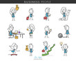 Collection of stick business people in different poses. Stick people playing different roles in their jobs