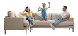 © New Africa - Happy family resting on comfortable sofa against white background
