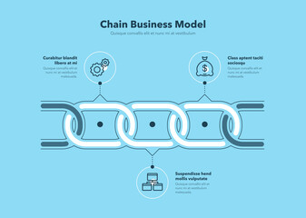 Aufkleber - Simple infographic for chain business model with 3 process steps - blue version. Flat design, easy to use for your website or presentation.