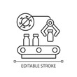 © IMG visuals icons - Vaccine manufacturer linear icon. Pharmaceutical production. Automated medication distribution. Thin line customizable illustration. Contour symbol. Vector isolated outline drawing. Editable stroke