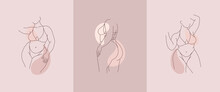 Body Positive Art. Beautiful Curvy Woman Body Line Art Illustration. Minimalist Linear Female Figure. Abstract Nude Sensual Line Art. Simple Body Positive Elegant Poster.