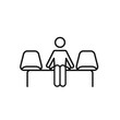 Waiting room icon. Black thick outline. Three chairs with a human pictogram. Vector illustration, flat design