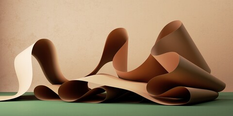 3d render, abstract simple background with folded paper ribbon