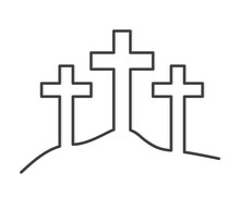 Three Crosses On The Hill, Crucifixion Of Jesus Christ Concept- Vector Illustration