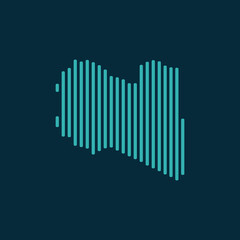 Wall Mural - Vector abstract map of Libya with blue straight rounded lines isolated on a indigo background.