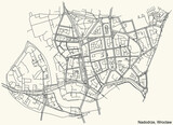 Black simple detailed street roads map on vintage beige background of the quarter Nadodrze district of Wroclaw, Poland