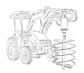 Wall Mural - The Tractor Sketch with earth drill.