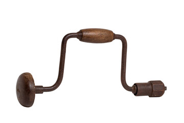 Wall Mural - Antique hand drill isolated. The chest lyre gets its name from the fact that the pommel is supported on the chest and the drill is thus pressed against the workpiece. Clipping path.