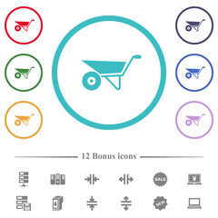 Poster - Wheelbarrow flat color icons in circle shape outlines