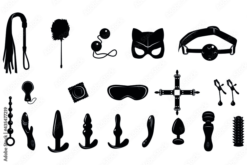Vector dildo adult sex toys silhouettes Stock Vector
