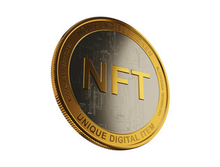 NFT text on metallic coin - unique digital item