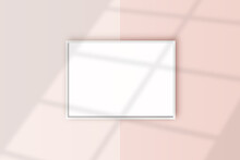 Image Of A Landscape White Frame Mockup On A Light Pink Wall Blank Mockup Template. Horizontal Frame Mockup.