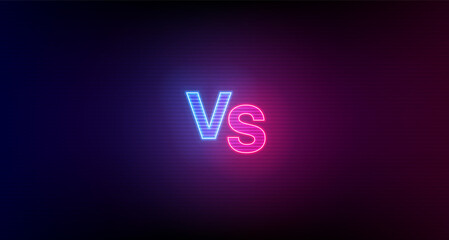 Blue red hologram VS glowing monogram on dark background. Versus screen design. Banner template for battle or competition. Esports battle, team competition, game championship. Vector