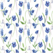 © Lena - Beautiful watercolor blue flowers on a white background. Watercolor seamless botanical pattern.