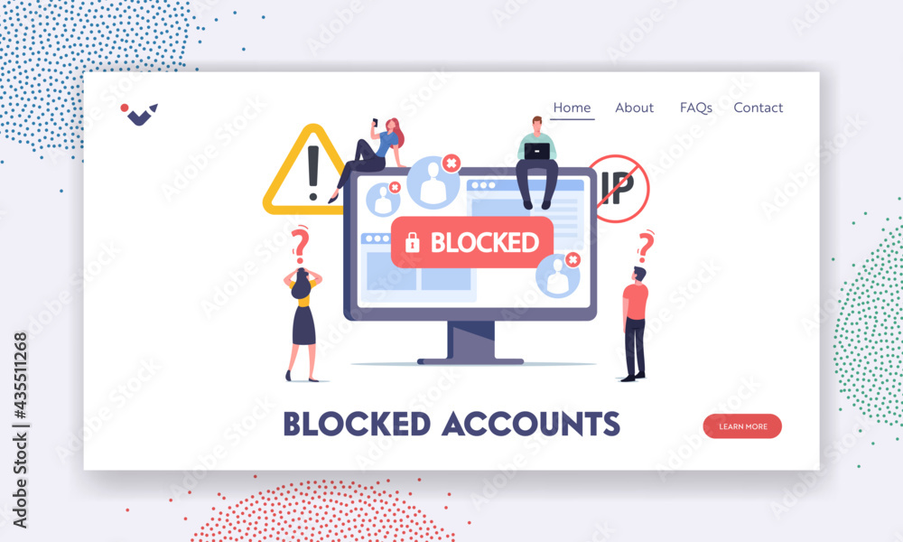 Blocked Account Landing Page Template. Tiny Characters around of Huge ...