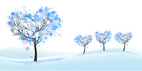 Aufkleber - Nature Background with stylized trees representing different seasons - winter. Vector.