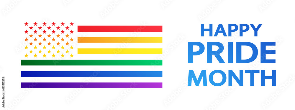 Happy Pride Month rainbow concept on white. American Pride flag isolated. Freedom flag - symbol LGBTQ community and movement of sexual minorities. - obrazy, fototapety, plakaty 