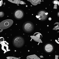 Wall Mural - astronaut with rocket and alien in the open space