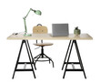 © New Africa - Stylish workplace with wooden desk and comfortable chair on white background