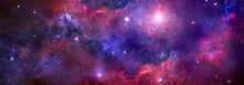 Cosmic Background With Red Nebula And Stars.Giant Luminous Nebula