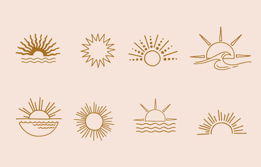 Wall Mural - Collection of line design with sun.Editable vector illustration for website, sticker, tattoo,icon