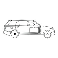 Car Line Vector Illustration, Isolated On White Background, Top View.