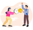 © 365 days studio - A man and a woman balance a clock and a dollar coin, a vector illustration of work-life balance, time management, and the relationship between professional and personal life, with work and family.