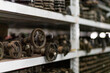 Automotive spare parts on shelf pallet in industrial storage warehouse