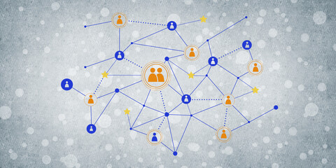 Wall Mural - lines and dots as networking idea drawn on cement background