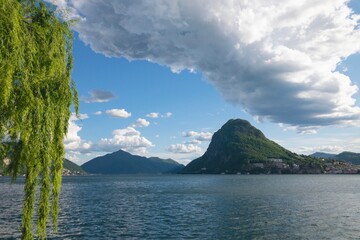 Wall Mural - Panoramic view of lake Lugano and Monte San Salvatore