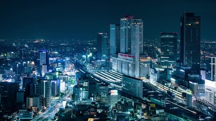 Poster - 都市と鉄道の夜景　タイムラプス　ズームイン