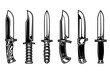 © liubov - Set of illustrations of combat knives. Design element for logo, label, sign, emblem, banner. Vector illustration