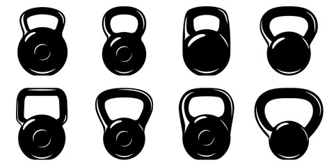 Canvas Print - Set of illustrations of fitness kettlebells. Design element for logo, label, sign, emblem, banner. Vector illustration