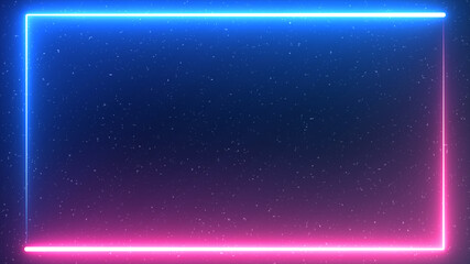 Wall Mural - Blue space with stars with neon border background