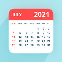 Poster - Flat Icon Calendar July 2021. 3d Rendering