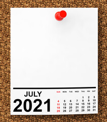 Aufkleber - Calendar July 2021 on Blank Note Paper. 3d Rendering
