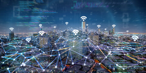 Canvas Print - Smart city with wifi network and communication connection - 3d rendering