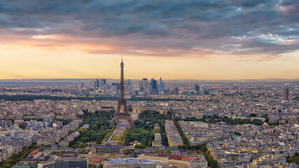 Fototapete - Paris city panorama at sunset