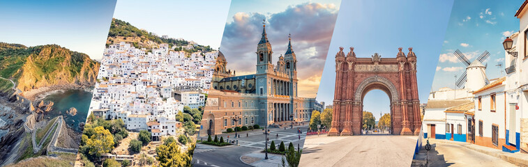 Canvas Print - Spain famous landmarks collage